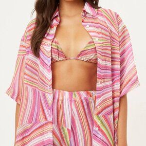 Frankies Bikinis Women's Fifi Button Up Shirt in Pink Pattern, Size XS